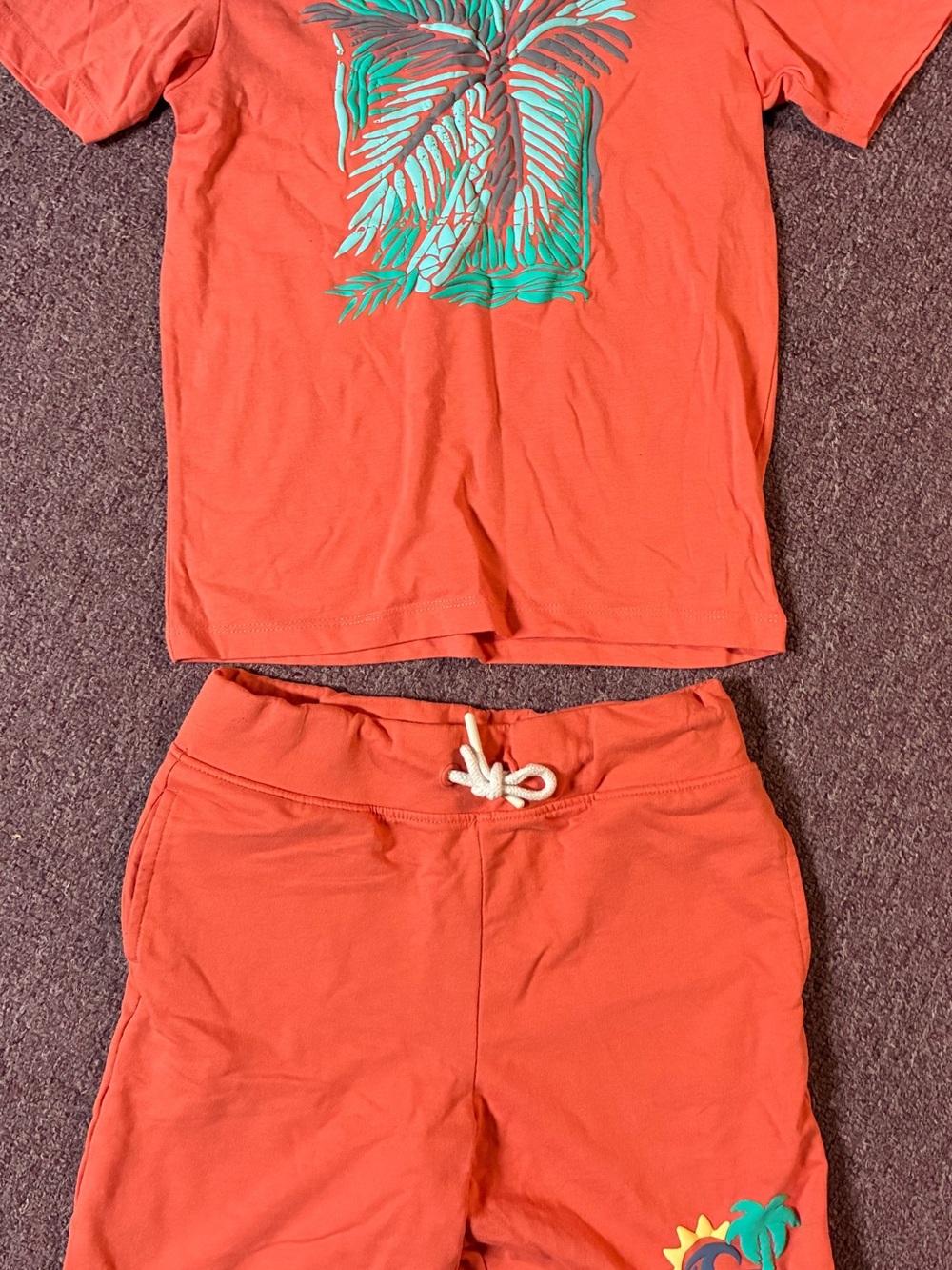 Falls Creek Coral Drawstring Athletic Shorts with Tropical Accent
